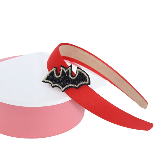 Bat Motif Red Hairband - Twisty Locks  - Kids Hair Accessories India