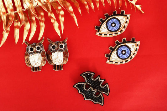 Black Bat Embroidered Hair Clips - Twisty Locks  - Kids and Women Hair Accessories, Fashion Clothing and Jewellery India