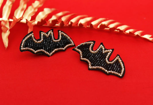 Black Bat Embroidered Hair Clips - Twisty Locks  - Kids and Women Hair Accessories, Fashion Clothing and Jewellery India