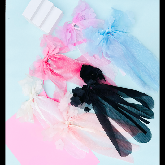 Blue Appliqué Flower Bow - Twisty Locks  - Kids Hair Accessories India