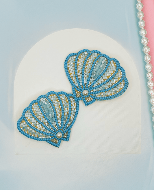 Blue Big Seashell Embroidered Hair Clips Set - Twisty Locks  - Kids and Women Hair Accessories, Fashion Clothing and Jewellery India
