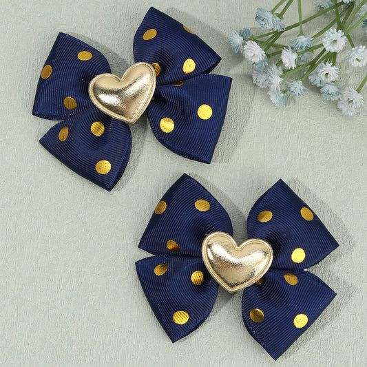 Blue Gold Heart Bows Set of 2 - Twisty Locks  - Kids and Women Hair Accessories, Fashion Clothing and Jewellery India