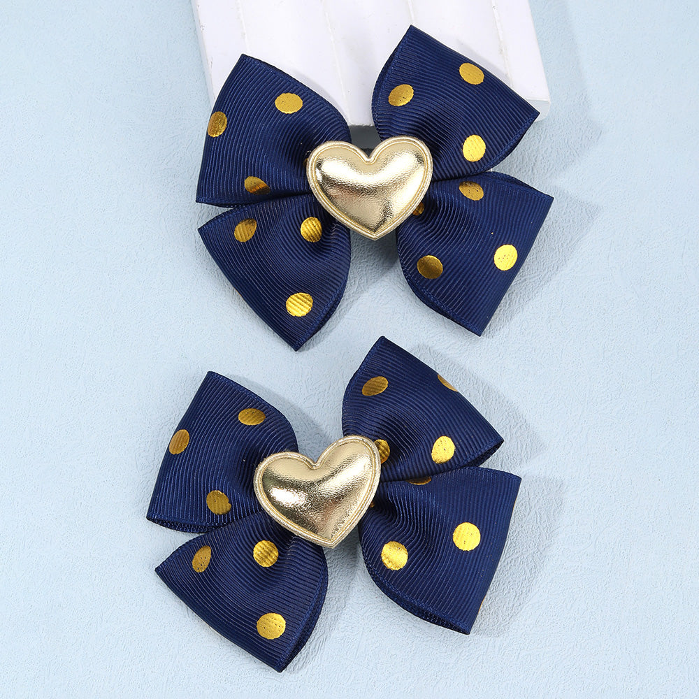 Blue Gold Heart Bows Set of 2 - Twisty Locks  - Kids and Women Hair Accessories, Fashion Clothing and Jewellery India