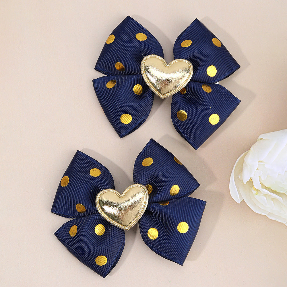 Blue Gold Heart Bows Set of 2 - Twisty Locks  - Kids and Women Hair Accessories, Fashion Clothing and Jewellery India