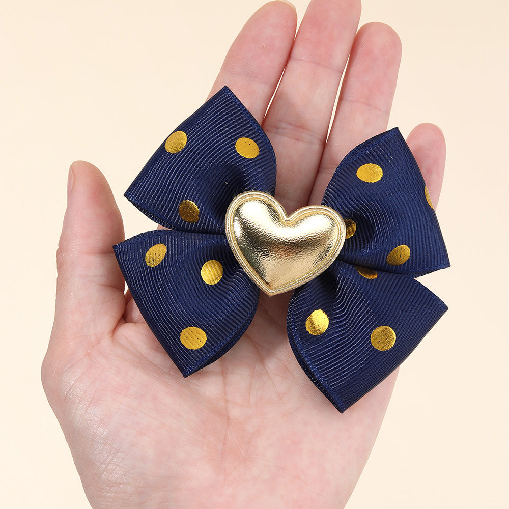 Blue Gold Heart Bows Set of 2 - Twisty Locks  - Kids and Women Hair Accessories, Fashion Clothing and Jewellery India
