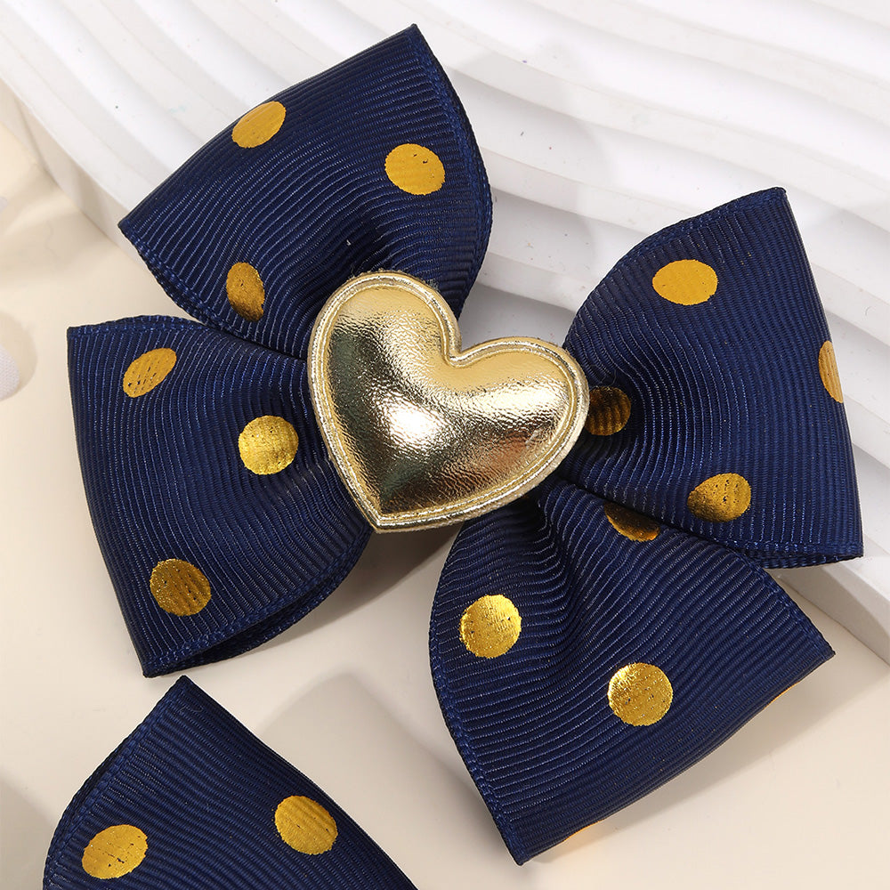Blue Gold Heart Bows Set of 2 - Twisty Locks  - Kids and Women Hair Accessories, Fashion Clothing and Jewellery India