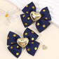 Blue Gold Heart Bows Set of 2 - Twisty Locks  - Kids and Women Hair Accessories, Fashion Clothing and Jewellery India