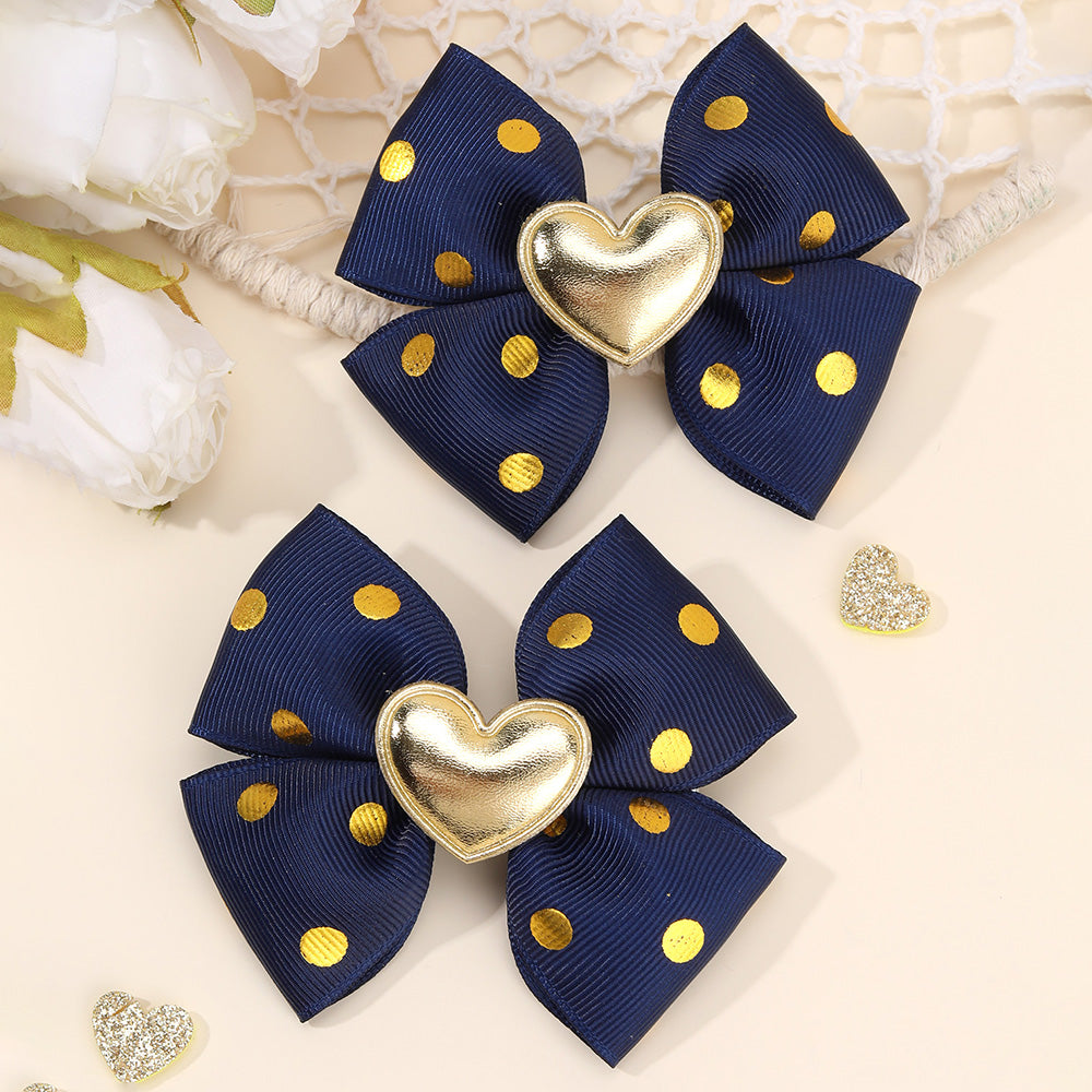 Blue Gold Heart Bows Set of 2 - Twisty Locks  - Kids and Women Hair Accessories, Fashion Clothing and Jewellery India