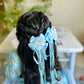 Blue Ribbon & Pearl Tail Flower Bows - Set of 2 - Twisty Locks  - Kids and Women Hair Accessories, Fashion Clothing and Jewellery India