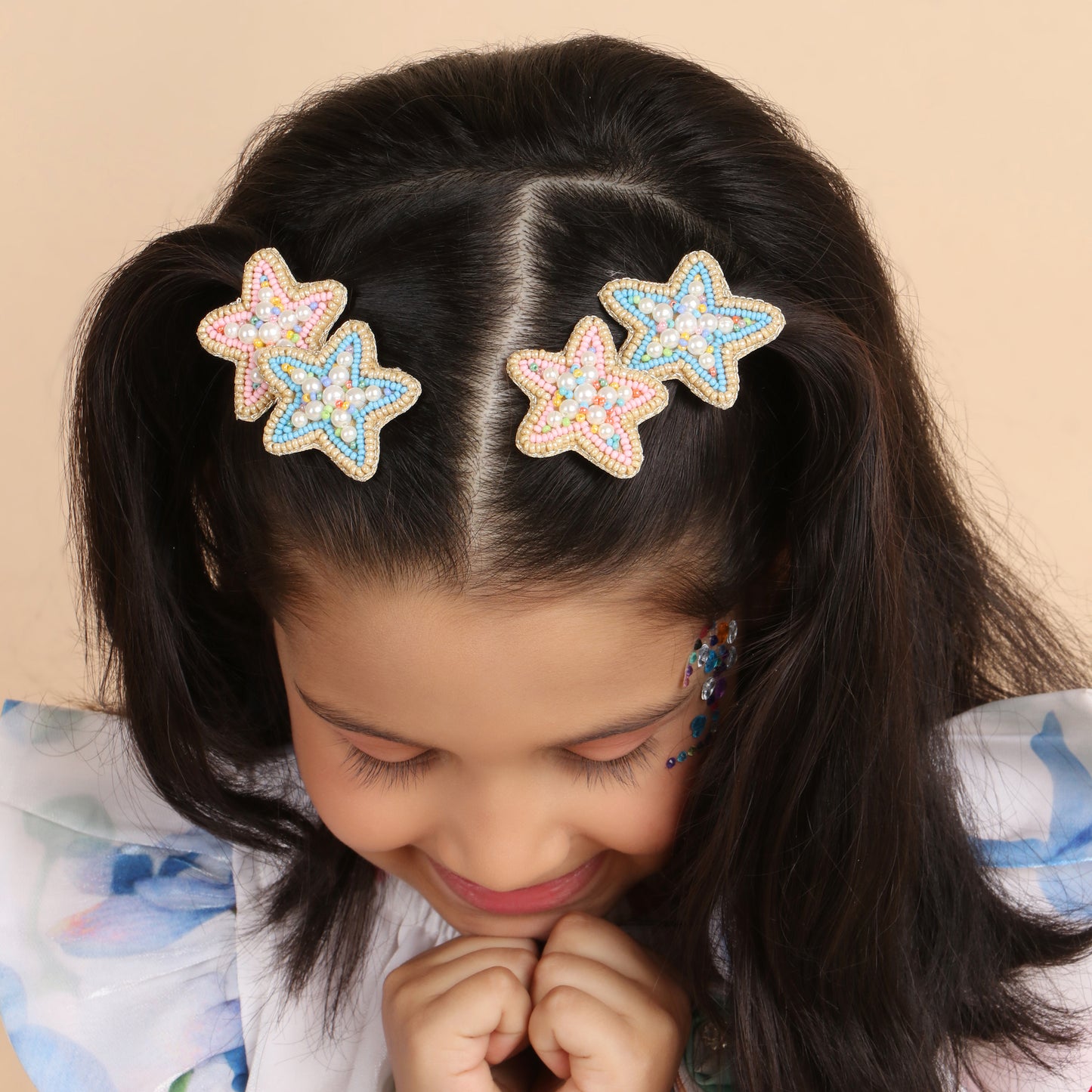 Blue Stars Embroidered Hair Clips Set - Twisty Locks  - Kids and Women Hair Accessories, Fashion Clothing and Jewellery India