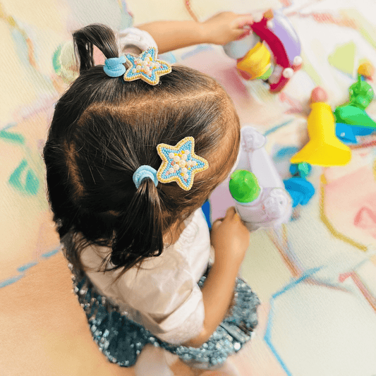 Blue Stars Embroidered Hair Clips Set - Twisty Locks  - Kids Hair Accessories India