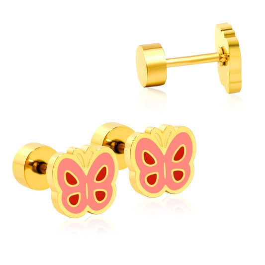 Blush Butterfly 18K Gold Plated Children's Earrings - Twisty Locks  - Kids and Women Hair Accessories, Fashion Clothing and Jewellery India