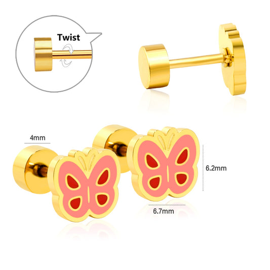 Blush Butterfly 18K Gold Plated Children's Earrings - Twisty Locks  - Kids and Women Hair Accessories, Fashion Clothing and Jewellery India