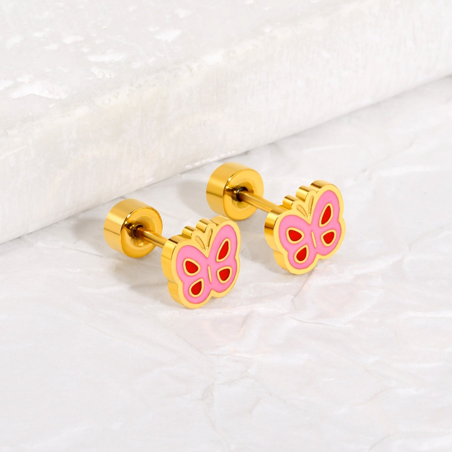 Blush Butterfly 18K Gold Plated Children's Earrings - Twisty Locks  - Kids and Women Hair Accessories, Fashion Clothing and Jewellery India