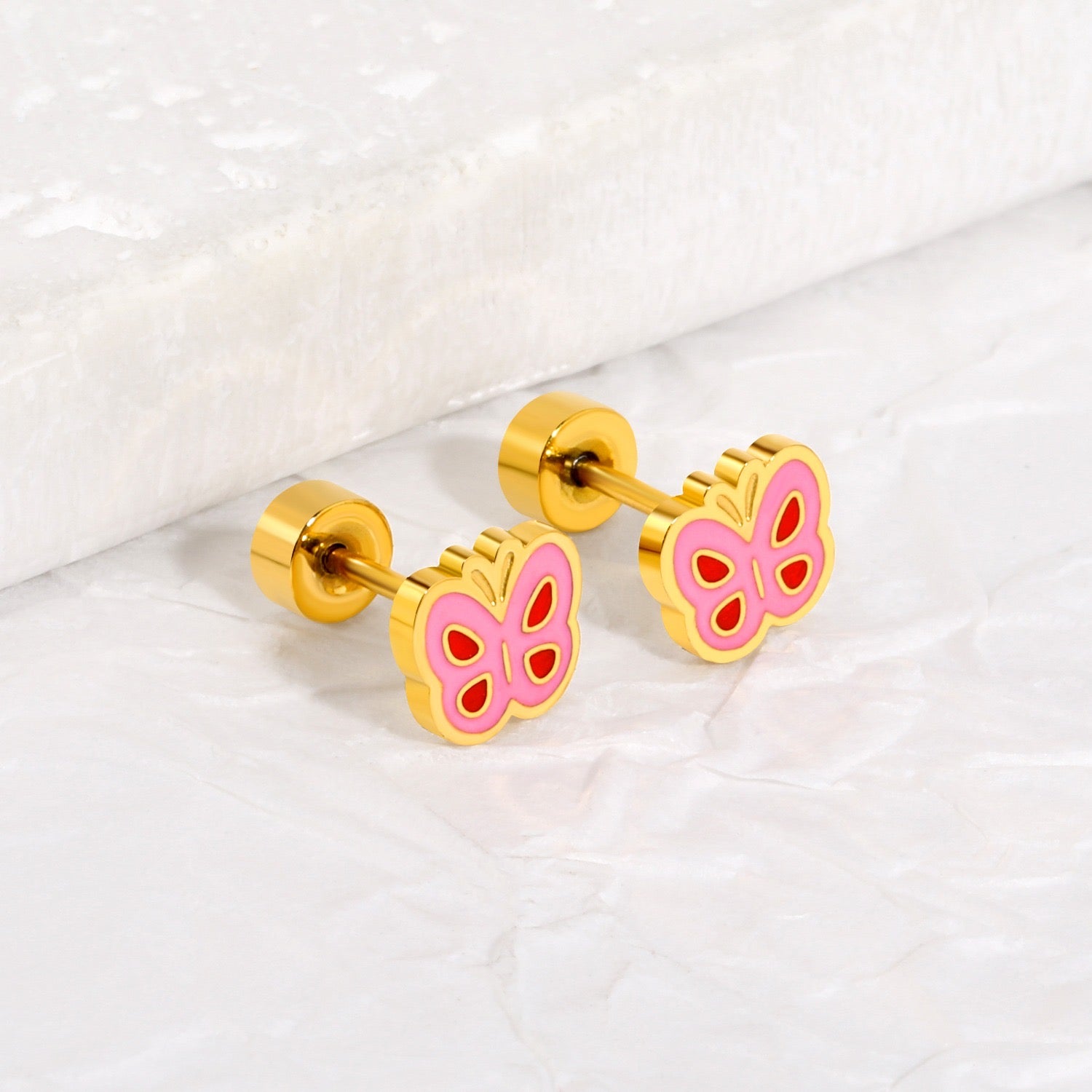 Blush Butterfly 18K Gold Plated Children's Earrings - Twisty Locks  - Kids and Women Hair Accessories, Fashion Clothing and Jewellery India