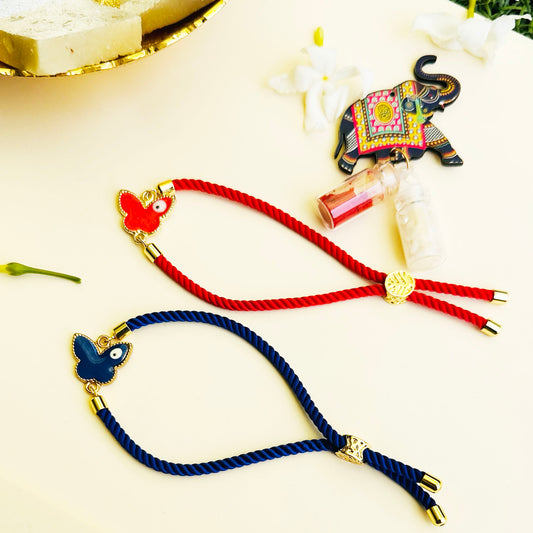 Butterfly Evil Eye Rakhi Combo with Roli & Chawal - Multi - Twisty Locks  - Kids Hair Accessories India