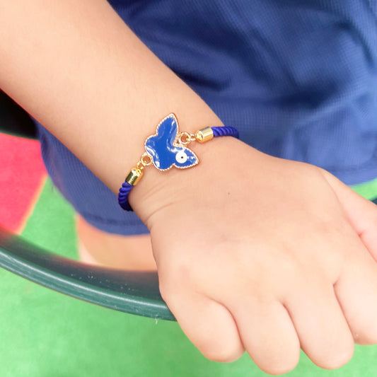 Butterfly Evil Eye Rakhi with Roli & Chawal - Blue - Twisty Locks  - Kids Hair Accessories India