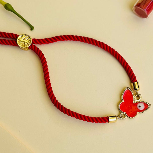 Butterfly Evil Eye Rakhi with Roli & Chawal - Red - Twisty Locks  - Kids Hair Accessories India