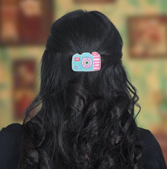 Camera Embroidered Hair Clip - Twisty Locks  - Kids and Women Hair Accessories, Fashion Clothing and Jewellery India