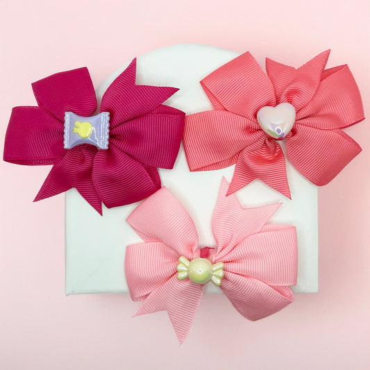 Candy Charms Bow Set – Shades of Pink  Set of 3 - Twisty Locks  - Kids and Women Hair Accessories, Fashion Clothing and Jewellery India