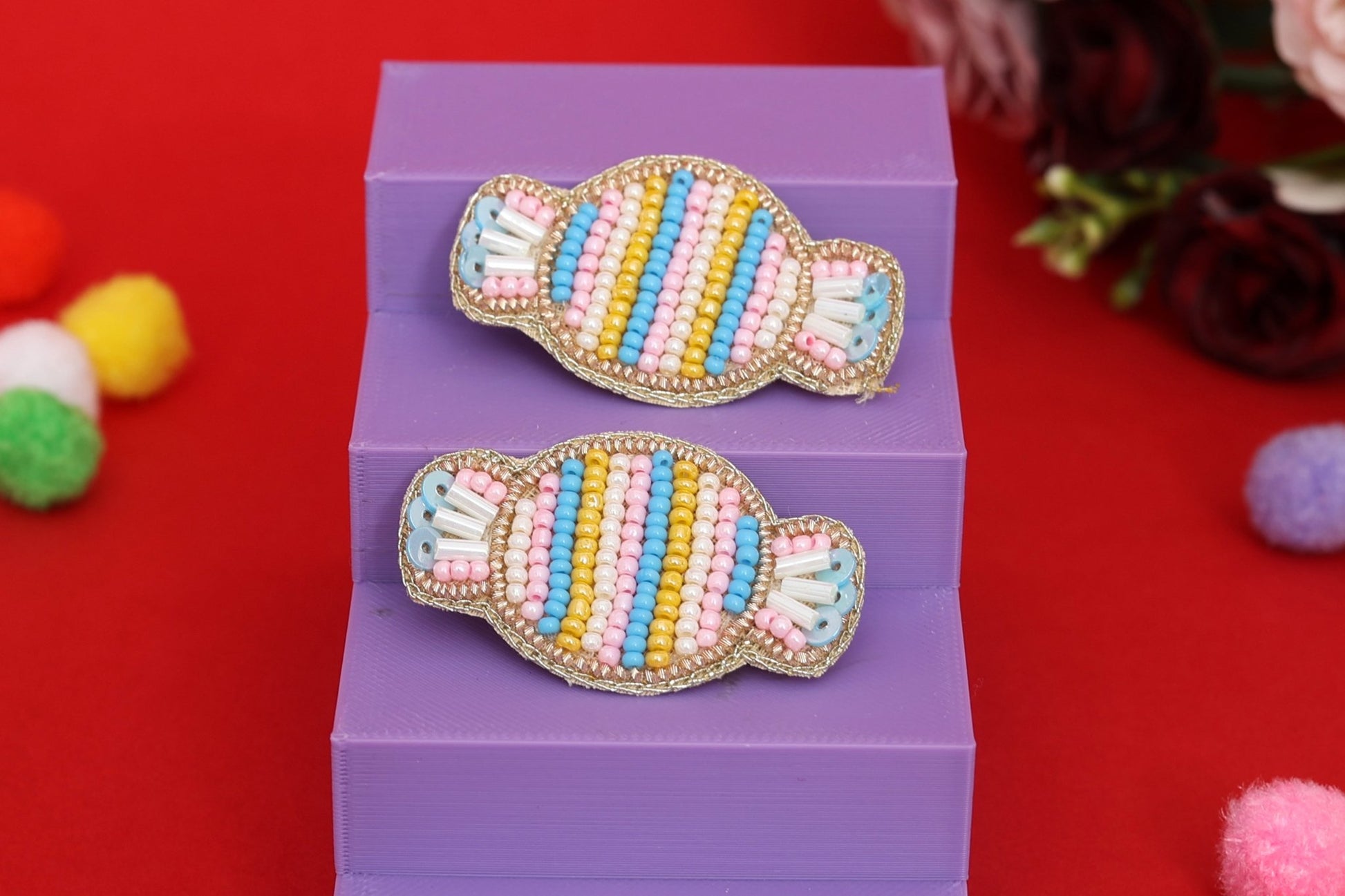 Candy Embroidered Hair Clips Set - Twisty Locks  - Kids and Women Hair Accessories, Fashion Clothing and Jewellery India