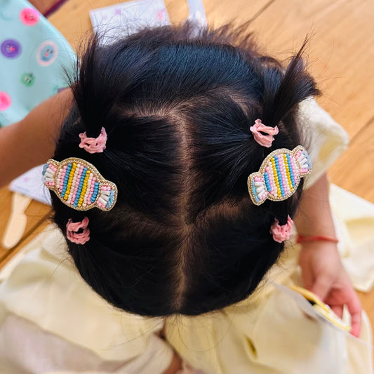 Candy Embroidered Hair Clips Set - Twisty Locks  - Kids Hair Accessories India