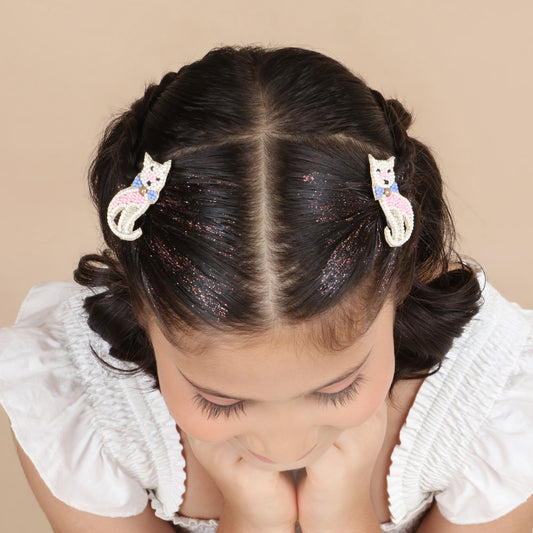 Cat Embroidered Hair Clips Set - Twisty Locks  - Kids Hair Accessories India