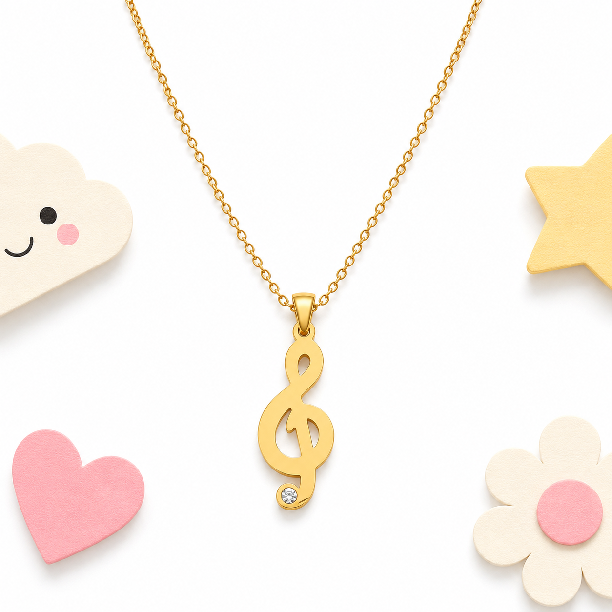Sparkle Music Note 18K Gold Plated Children's Necklace