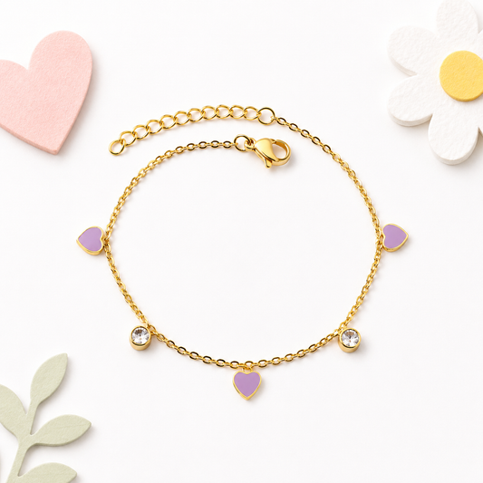 Lavender Heart 18K gold bracelet for kids – skin safe kids jewellery by Twisty Locks