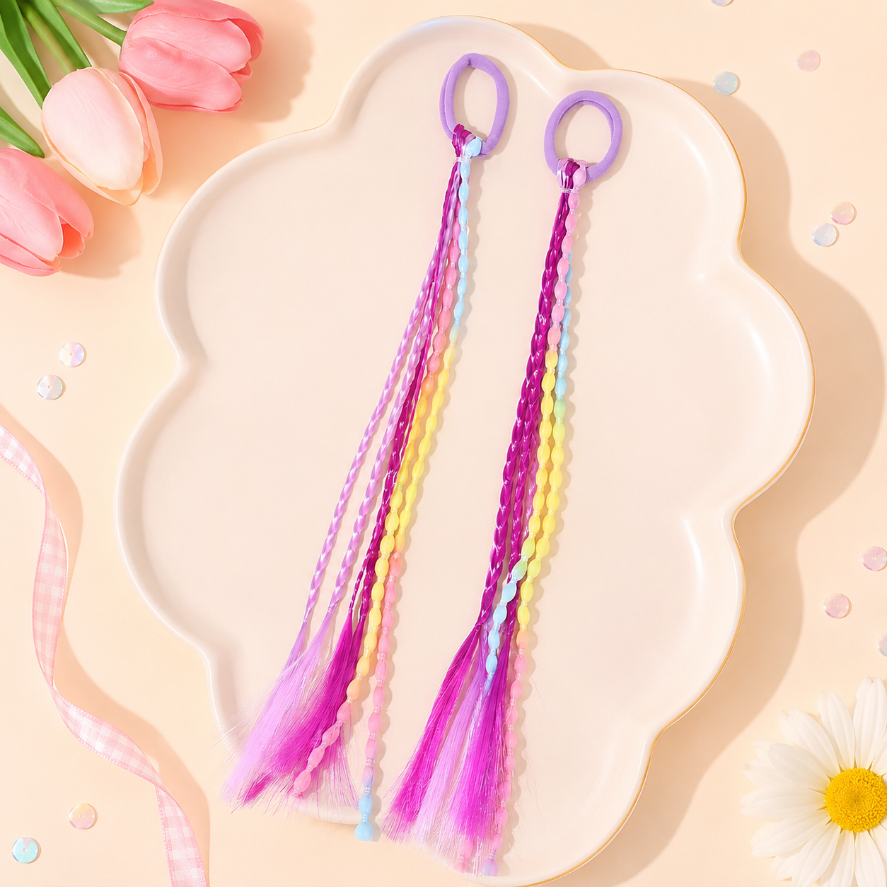 Colourful Extension Hair Ties  Set of 2