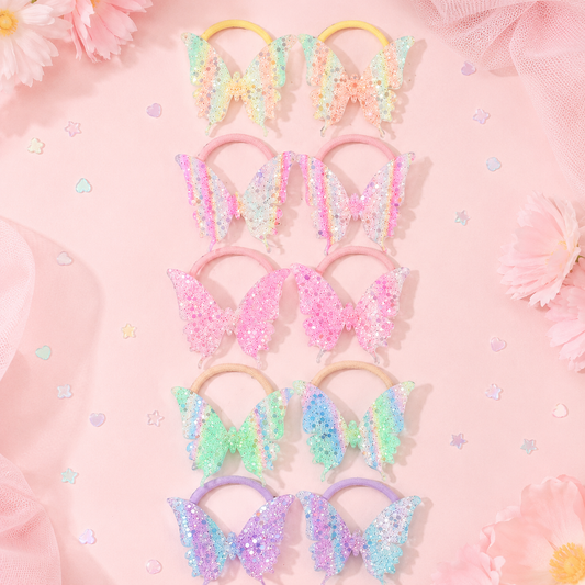 Holographic Butterfly Hair Ties Set of 10