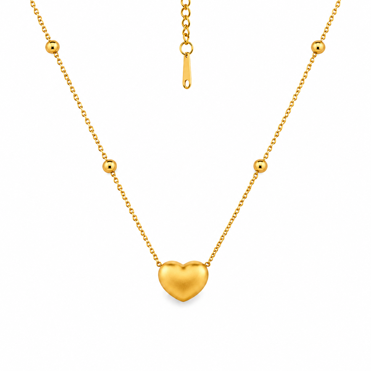 Puffy Heart Satellite Chain 18K Gold Plated Necklace