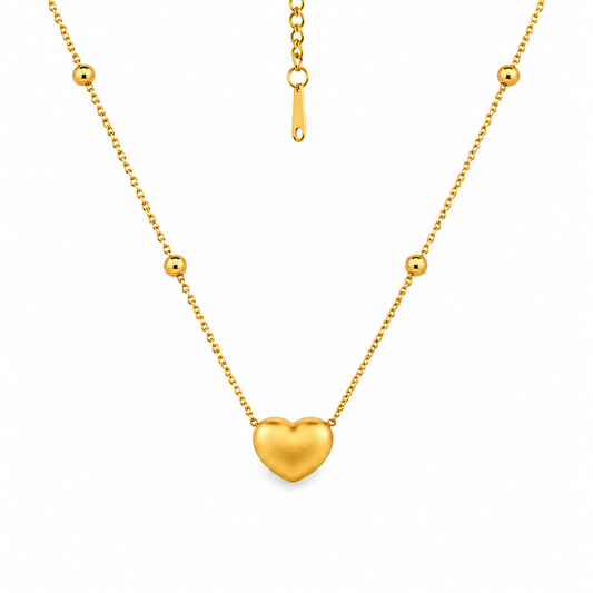 Puffy Heart Satellite Chain 18K Gold Plated Necklace