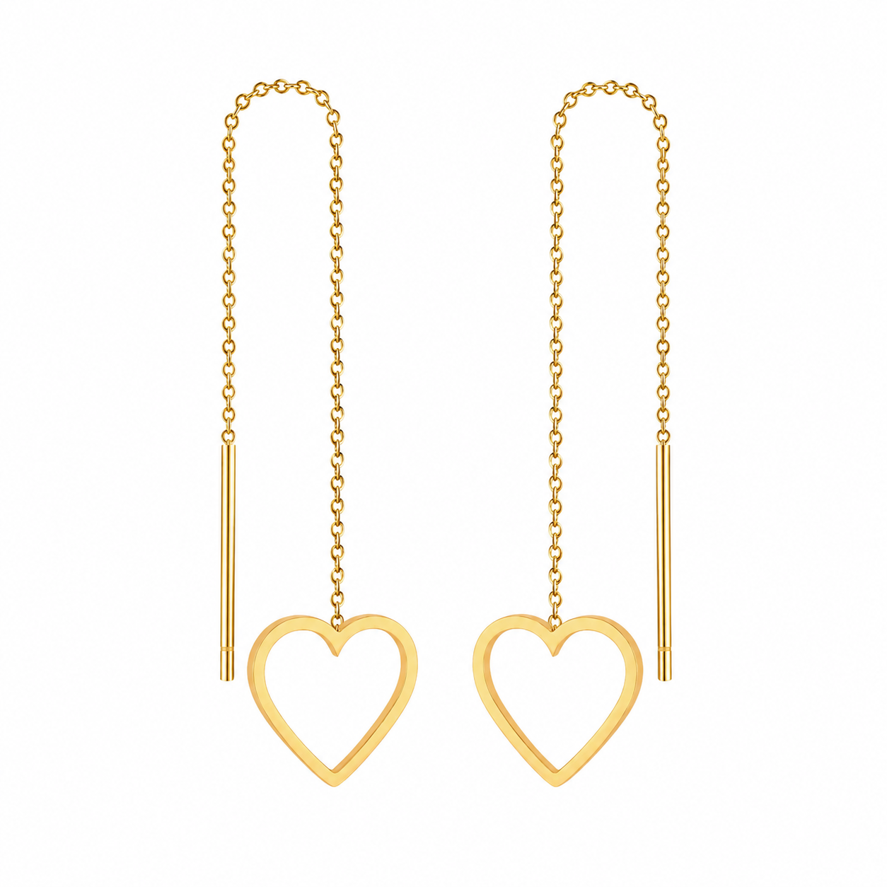 Open Heart Threader 18K gold-plated earrings for women – minimalist long threader by Twisty Locks