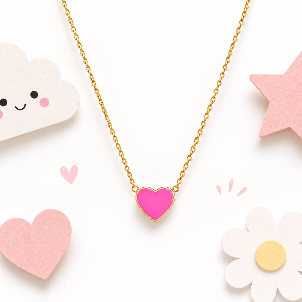 Pink Heart 18K gold necklace for kids – sweet pink heart gift by Twisty Locks
