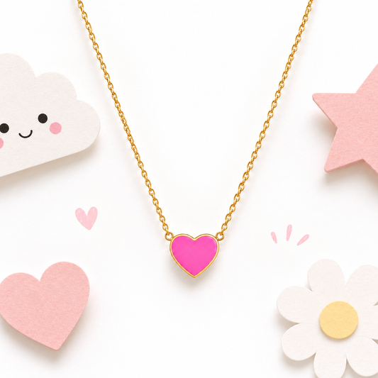 Pink Heart 18K Gold Plated Children's Necklace