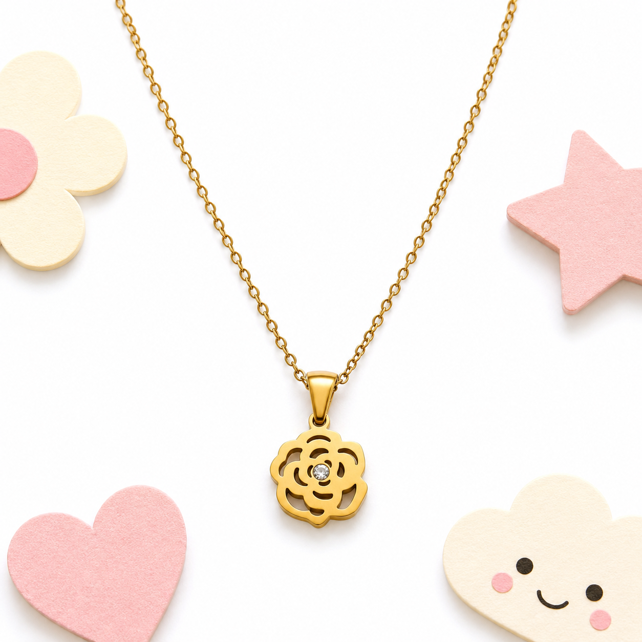 Sparkle Rose 18K gold necklace for kids – floral gift by Twisty Locks
