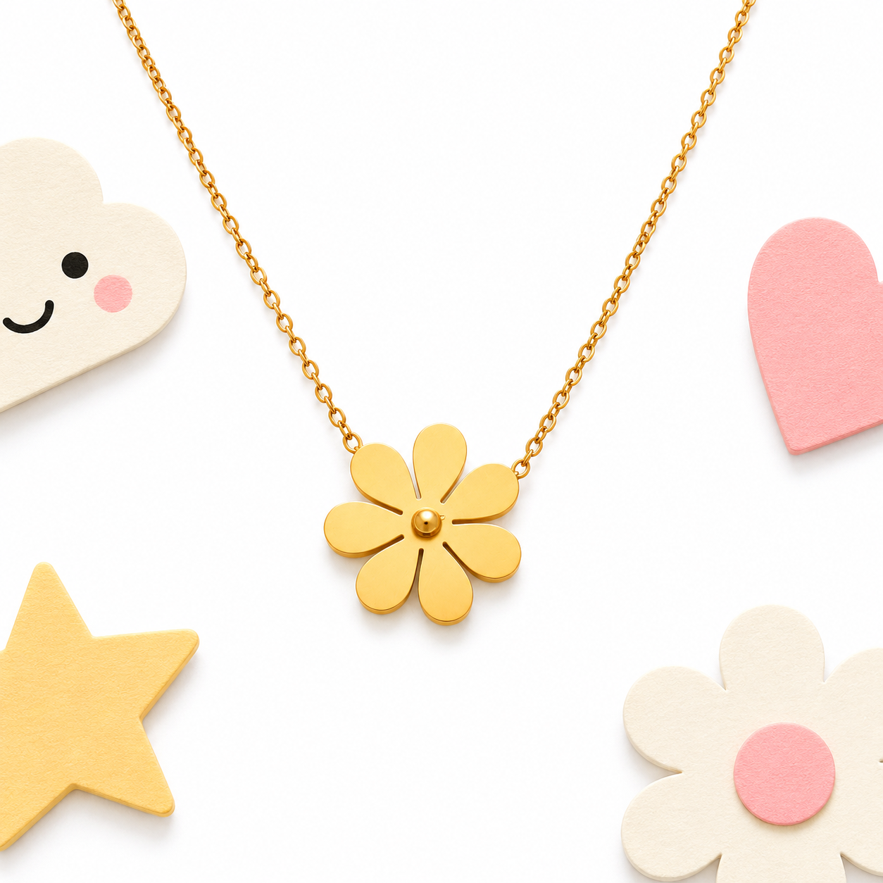 Gold Daisy 18K gold necklace for kids – cheerful floral gift by Twisty Locks