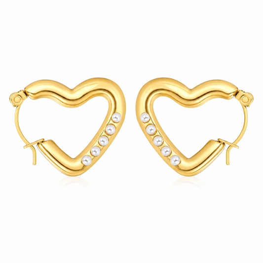 Heart Hoop Pearl 18K Gold-Plated Earrings