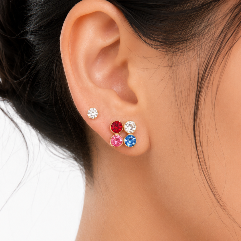 Rainbow CZ Cluster 18K Gold-Plated Jewellery Set (3 Pcs)