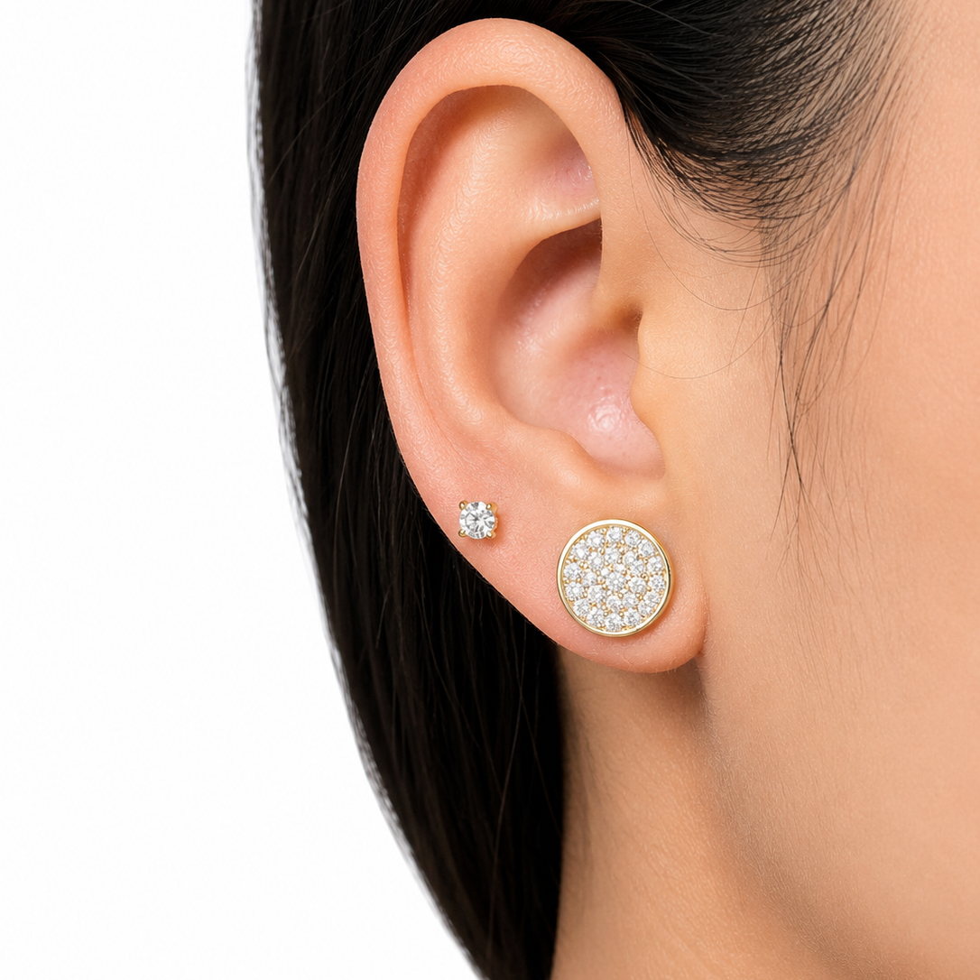 Double Disc Pave 18K Gold-Plated Jewellery Set (3 Pcs)