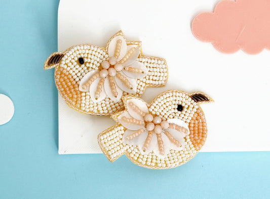 Chidiya Rani Embroidered Clips Set- Peach - Twisty Locks  - Kids and Women Hair Accessories, Fashion Clothing and Jewellery India