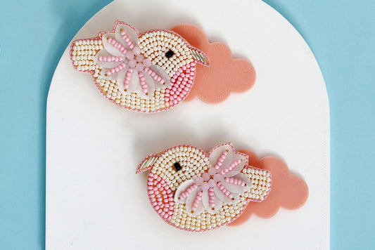 Chidiya Rani Embroidered Clips Set- Pink - Twisty Locks  - Kids Hair Accessories India