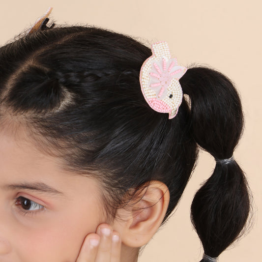 Chidiya Rani Embroidered Clips Set- Pink - Twisty Locks  - Kids Hair Accessories India