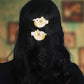 Chidiya Rani Embroidered Clips Set- Yellow - Twisty Locks  - Kids and Women Hair Accessories, Fashion Clothing and Jewellery India