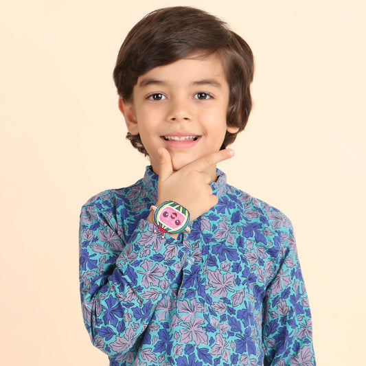 Coco Embroidered Rakhi with Roli & Chawal - Green - Twisty Locks  - Kids Hair Accessories India