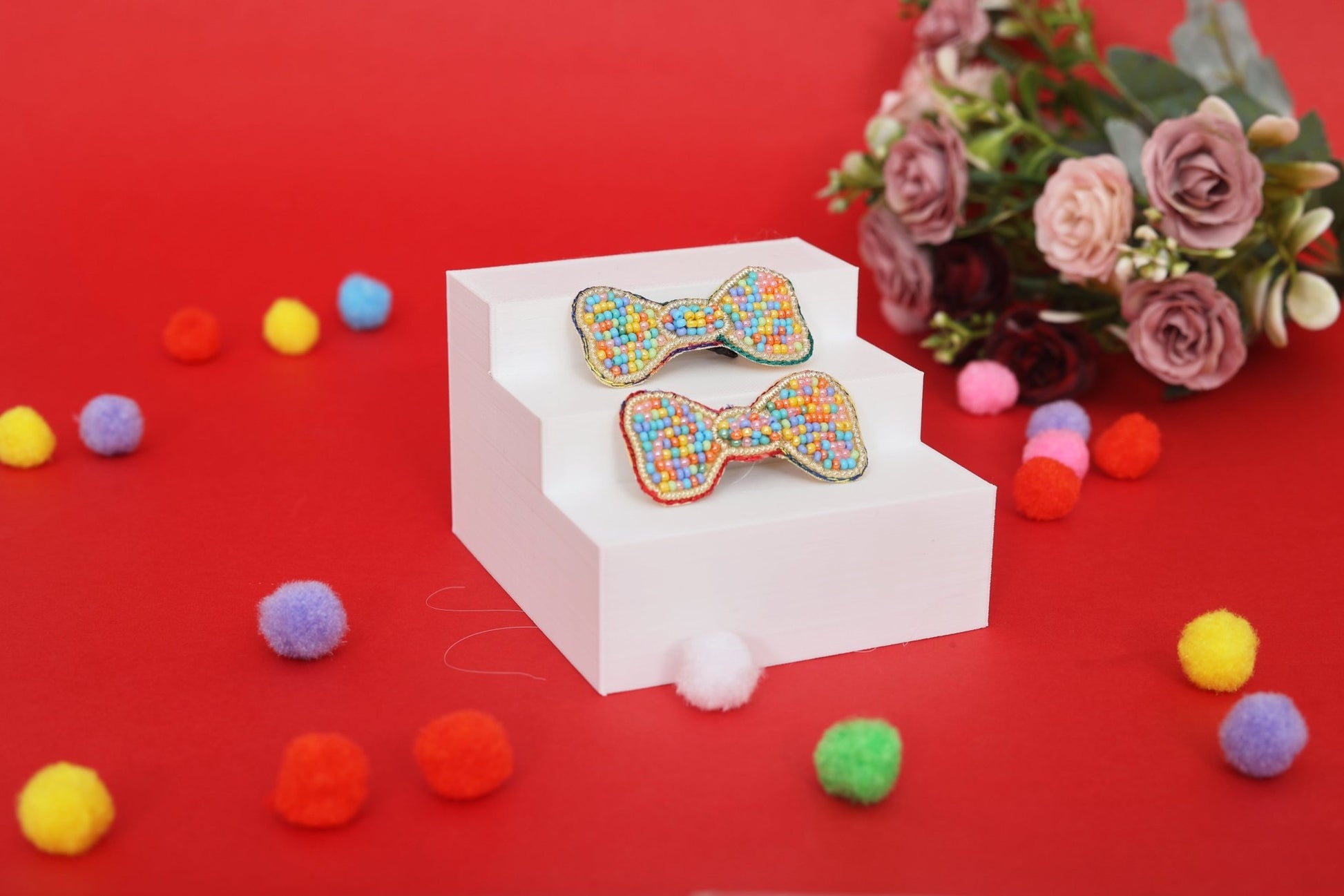 Colorful Bow Embroidered Clips Set - Twisty Locks  - Kids and Women Hair Accessories, Fashion Clothing and Jewellery India