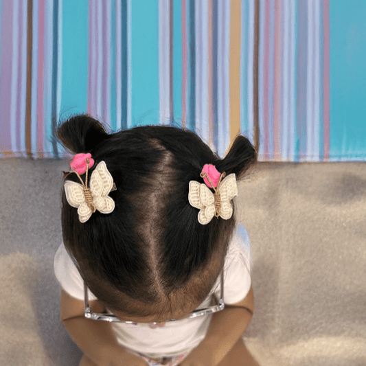 Crochet Butterfly Clips - White Set of 2 - Twisty Locks  - Kids and Women Hair Accessories, Fashion Clothing and Jewellery India