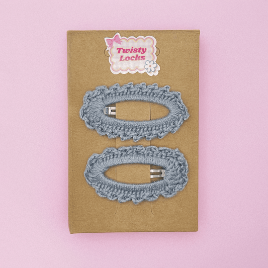 Crochet Tic Tac Pins - Blue Set of 2 - Twisty Locks  - Kids and Women Hair Accessories, Fashion Clothing and Jewellery India