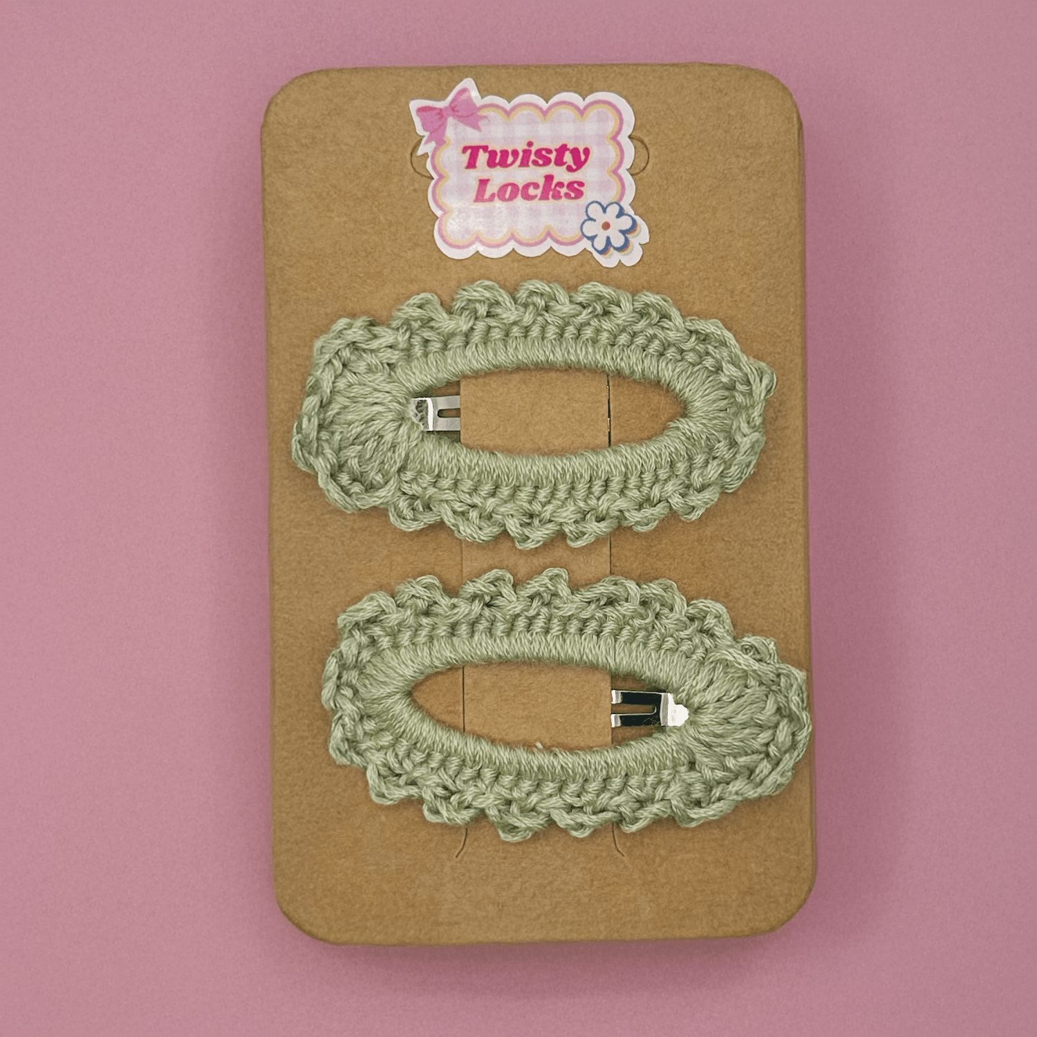Crochet Tic Tac Pins - Green Set of 2 - Twisty Locks  - Kids and Women Hair Accessories, Fashion Clothing and Jewellery India